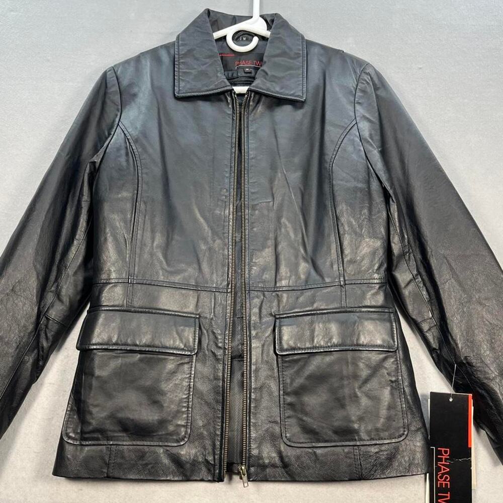 Phase two black leather jacket women's medium